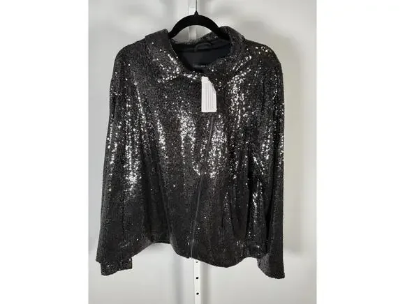 NWT Colleen Lopez Black Sequin Moto Jacket Sparkly Biker Blazer Size 3X - Picture 3 of 7